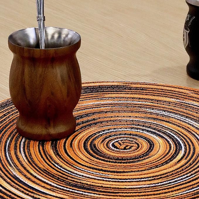 Youyi Better Lifes Halloween Round Braided Placemats Set of 8 Colorful Washable Durable Placemats Non-Slip 15 Inch Black-Orange Woven Table Mats for Dining Tables Holiday Party Decoration