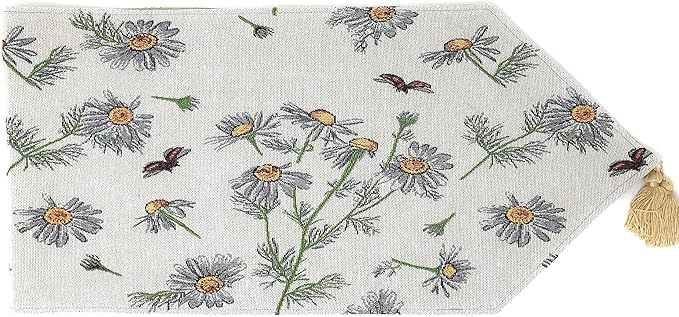 Tache Botanical Grey White Yellow Floral Daisy Flower Long Tapestry Seasonal Kitchen Dining Table Runners 13 x 120 Daisies