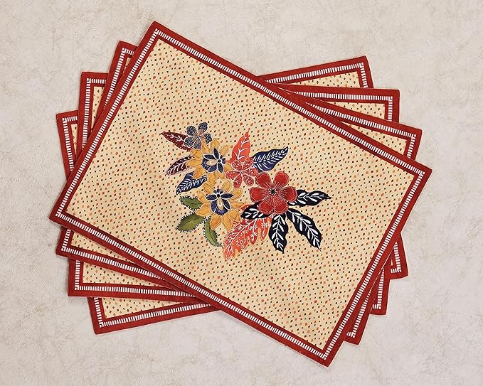 Maison d' Hermine Placemats Set of 4 100% Cotton Washable Cloth Place Mats, Reusable Table Mats for Thanksgiving Christmas Decorations Kitchen Dining Party Wedding Restaurant (Kalahari, 13" x 19")