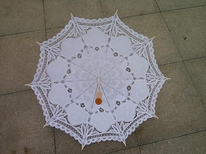 White Lace Parasol Umbrella Wedding Bridal 30 Inch Adult Size