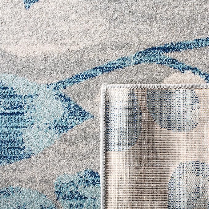 SAFAVIEH Evoke Collection 8' x 10' Grey/Light Blue EVK236J Floral Non-Shedding Living Room Bedroom Dining Home Office Area Rug