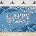 Riyidecor Denim Diamonds Birthday Backdrop for Women Navy Blue Silver Modern Luxury Crystal Sparkle Shining 7Wx5H Feet Girls Photography Background Happy Birthday Photo Studio Shoot Polyester Fabric