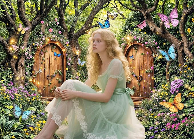 10X8ft Enchanted Forest Backdrop Fairy Tale Green Enchanted Garden Wonderland Floral Butterfly Photography Background for Kids Girl Baby Shower Birthday Party Decoration Banner Booth Props
