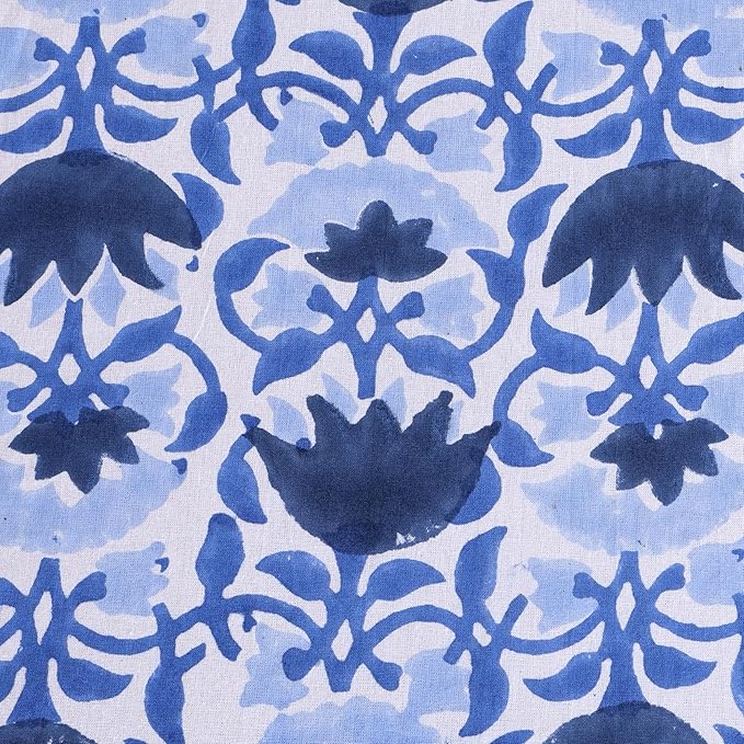 ATOSII Positano Blue 100% Cotton Rectangle Fall Tablecloth, Handblock Floral Linen Table Cloth for Dining Table I Parties Christmas Thanksgiving Grand Millennial Home Decor 72 X 108 Inches I 8 Seater