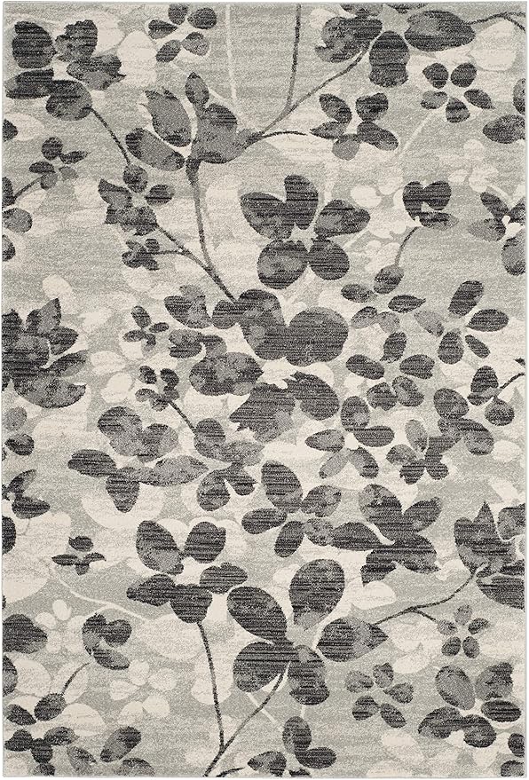 SAFAVIEH Evoke Collection 2'2" x 4' Grey/Black EVK236R Floral Non-Shedding Living Room Bedroom Accent Rug