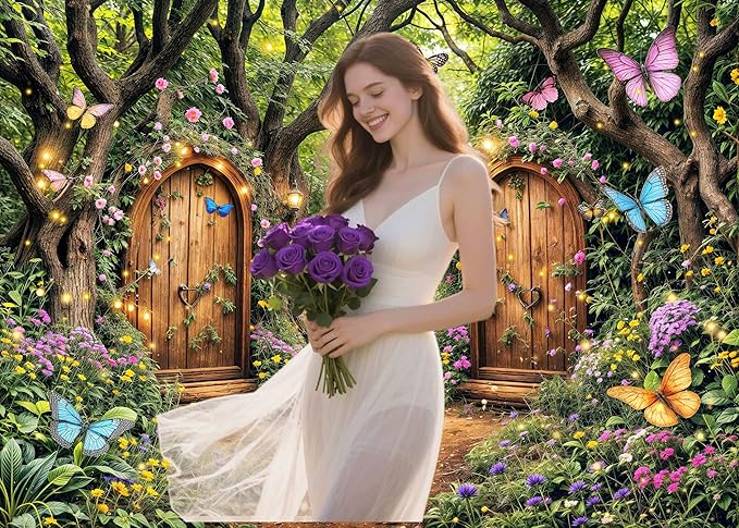 5X3ft Enchanted Forest Backdrop Fairy Tale Green Enchanted Garden Wonderland Floral Butterfly Photography Background for Kids Girl Baby Shower Birthday Party Decoration Banner Booth Props