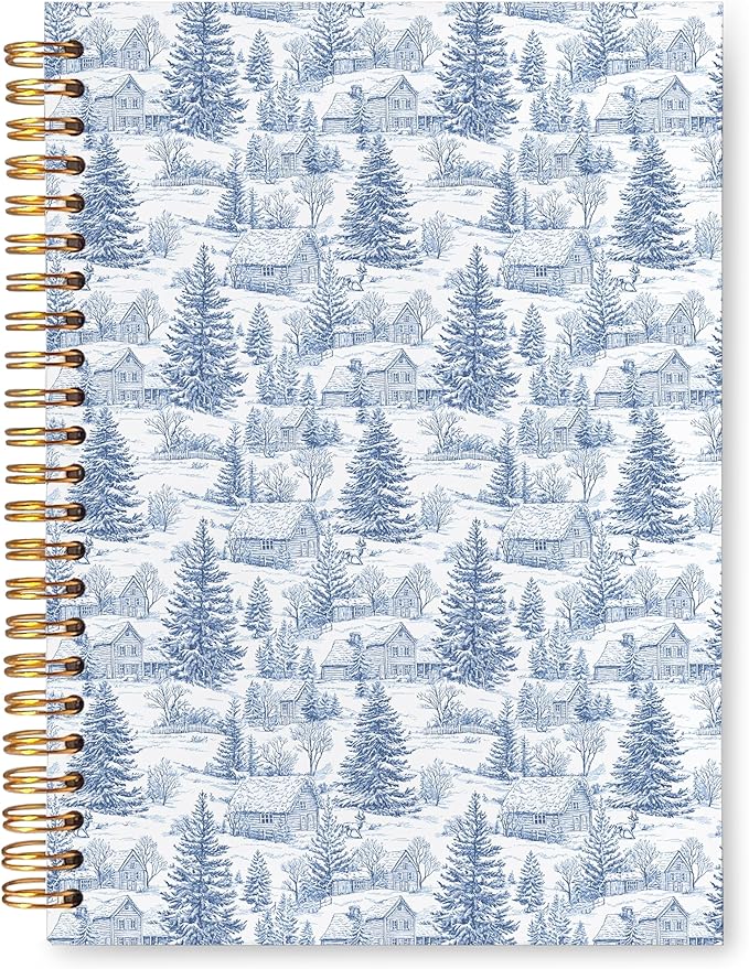 VIIJJUE Blue and White Chinoiserie Christmas Farmhouse Notebook for Women, Vintage French Country Toile de Jouy Journal, Xmas Tree Winter Hardcover Spiral Notebooks, 5.5x8.3 Inch