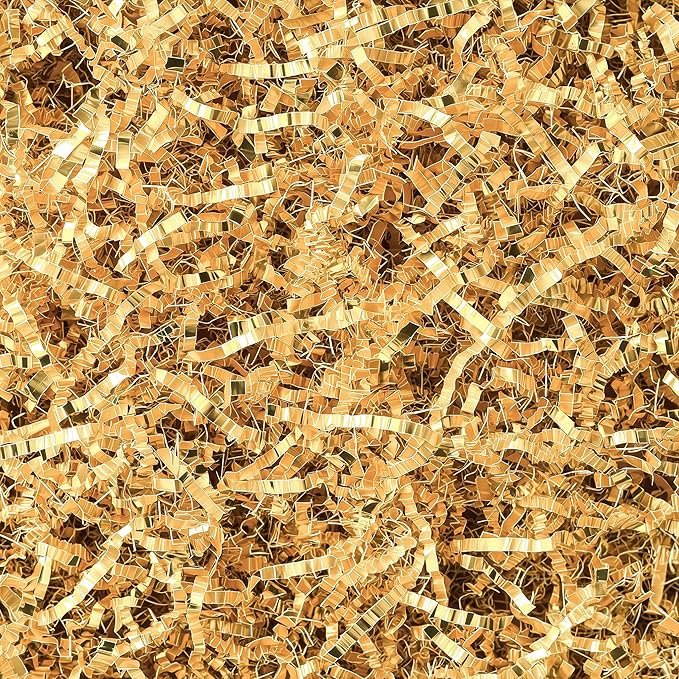 Uptotop 1/2 LB Crinkle Cut Paper Shred Filler for Gift Wrapping Basket Filling, Birthday, Christmas, Thanksgiving, Wedding, Mother's Day, Glitter Gold
