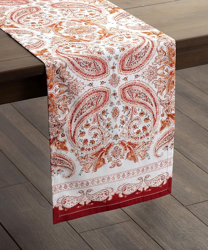 Maison d' Hermine Table Runner 100% Cotton Single Layer Table Runners 90 inches Long for Thanksgiving Christmas Decorations Home Kitchen Dining Party Wedding (Orient, 14.5" x 90")