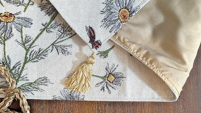 Tache Botanical Grey White Yellow Floral Daisy Flower Long Tapestry Seasonal Kitchen Dining Table Runners 13 x 120 Daisies
