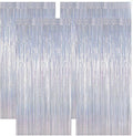 4 Pack New Year Party Fringe Backdrop, 3.28 FT x 7.05 FT Glitter Silver Tinsel Curtains, Metallic Foil Streamer Disco Fringe Backdrop Party Curtains, Birthday Party Supplies Disco Decorations